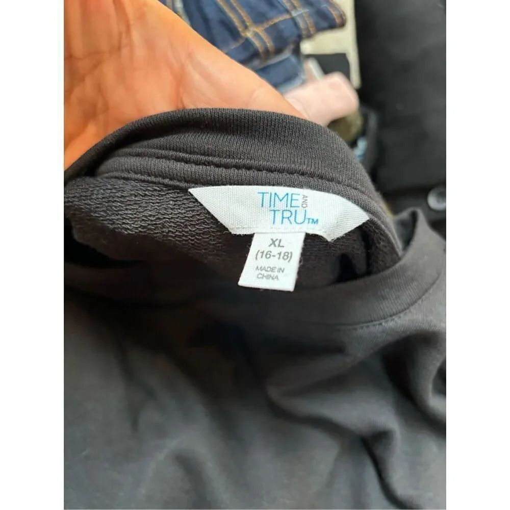 Time and Tru NWT XL black elastic waist pullover long sleeve sweatshirt dress w- - Picture 6 of 7